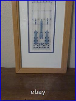 Original Handmade Cross Stitch Frank Lloyd Wright Stained Glass Window Framed #1