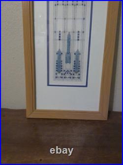Original Handmade Cross Stitch Frank Lloyd Wright Stained Glass Window Framed #1