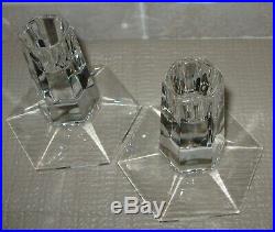 Pair 3 1/2 TIFFANY & Co. FLWRIGHT Frank Lloyd Wright 1986 Crystal Candlesticks