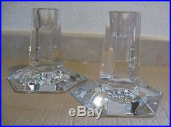 Pair 3 1/2 TIFFANY & Co. FLWRIGHT Frank Lloyd Wright 1986 Crystal Candlesticks