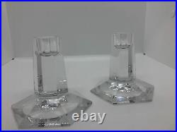 Pair Of 2 1986 Tiffany & Co Frank Lloyd Wright Crystal Candlestick Holders