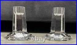 Pair Tiffany & Co. Frank Lloyd Wright Crystal Candle Holders Signed Retired