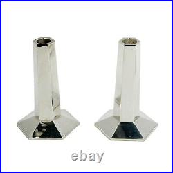 Pair Tiffany & Co Frank Lloyd Wright FDN Sterling Silver Modernist Candlesticks