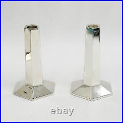 Pair Tiffany & Co Frank Lloyd Wright FDN Sterling Silver Modernist Candlesticks