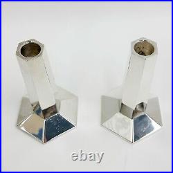 Pair Tiffany & Co Frank Lloyd Wright FDN Sterling Silver Modernist Candlesticks