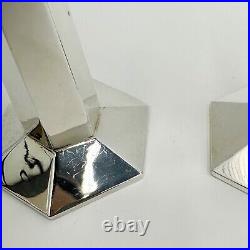 Pair Tiffany & Co Frank Lloyd Wright FDN Sterling Silver Modernist Candlesticks