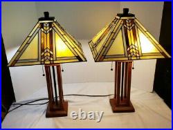 Pair of Frank Lloyd Wright Style Mission Prairie Table Lamps 25T