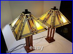 Pair of Frank Lloyd Wright Style Mission Prairie Table Lamps 25T