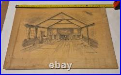 RARE Original Architectural drawing art Doak Martin pupil of Frank Lloyd Wright