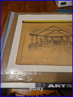 RARE Original Architectural drawing art Doak Martin pupil of Frank Lloyd Wright