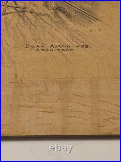 RARE Original Architectural drawing art Doak Martin pupil of Frank Lloyd Wright