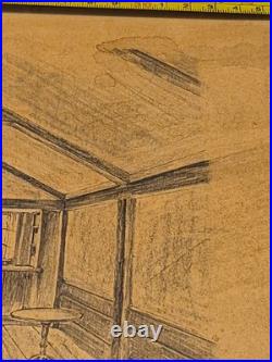 RARE Original Architectural drawing art Doak Martin pupil of Frank Lloyd Wright
