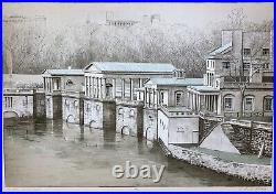 RICHARD HAAS 20 c. American ARCHITECTURAL LITHOGRAPH Old Waterworks Philadelphia