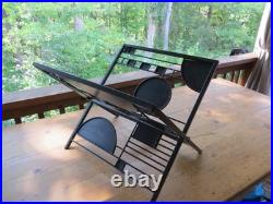 Rare Frank Lloyd Wright Black Metal Magazine Wood Rack Circles Squares Arts Craf