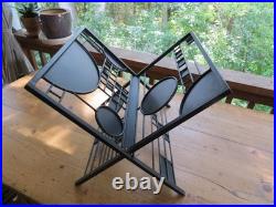 Rare Frank Lloyd Wright Black Metal Magazine Wood Rack Circles Squares Arts Craf