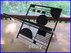 Rare Frank Lloyd Wright Black Metal Magazine Wood Rack Circles Squares Arts Craf
