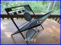 Rare Frank Lloyd Wright Black Metal Magazine Wood Rack Circles Squares Arts Craf