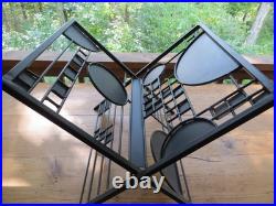 Rare Frank Lloyd Wright Black Metal Magazine Wood Rack Circles Squares Arts Craf