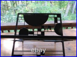 Rare Frank Lloyd Wright Black Metal Magazine Wood Rack Circles Squares Arts Craf