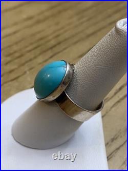 Rare POSSIBLY FRANK LLOYD WRIGHT STERLING SILVER TURQUOISE BAND RING SIZE 7.5