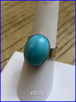 Rare POSSIBLY FRANK LLOYD WRIGHT STERLING SILVER TURQUOISE BAND RING SIZE 7.5