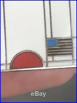 Rare Vintage ACME Studio Frank Lloyd Wright Brooch Pin Cloisonné red yellow
