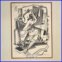Richard Wolford 1940s Lithograph Cubist Snake Handler Frank Lloyd Wright Student