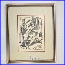 Richard Wolford 1940s Lithograph Cubist Snake Handler Frank Lloyd Wright Student