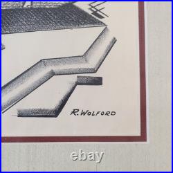 Richard Wolford 1940s Lithograph Cubist Snake Handler Frank Lloyd Wright Student Richard Wolford 1940s Lithograph Cubist Snake Handler Frank Lloyd Wright Student