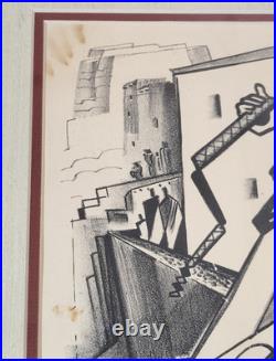 Richard Wolford 1940s Lithograph Cubist Snake Handler Frank Lloyd Wright Student
