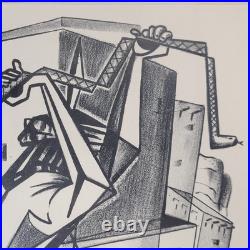 Richard Wolford 1940s Lithograph Cubist Snake Handler Frank Lloyd Wright Student