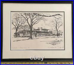Robie House Frank Lloyd Wright, Joseph F. Hennessy Artist, Pencil Drawing Framed