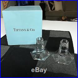 SET of 2 Tiffany & Co Frank Lloyd Wright 3 1/2 CRYSTAL CANDLESTICKS MINT IN BOX