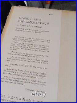 SIGNED Frank Lloyd Wright / Genius and the Mobocracy 1st Edition 1949