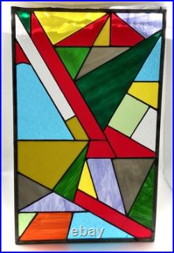 STUNNING STAINED GLASS PANEL Abstract Modern Geometric Frank Lloyd Wright Style
