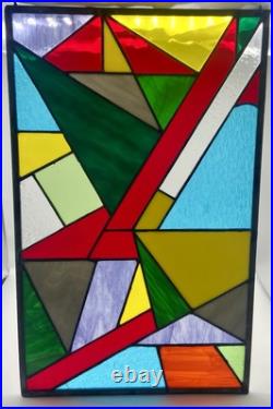 STUNNING STAINED GLASS PANEL Abstract Modern Geometric Frank Lloyd Wright Style