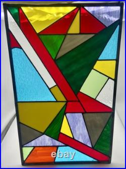 STUNNING STAINED GLASS PANEL Abstract Modern Geometric Frank Lloyd Wright Style