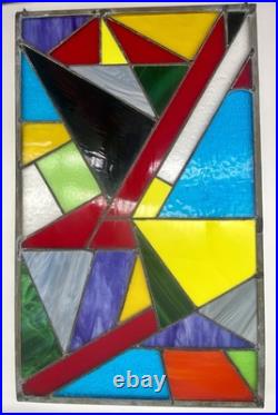 STUNNING STAINED GLASS PANEL Abstract Modern Geometric Frank Lloyd Wright Style