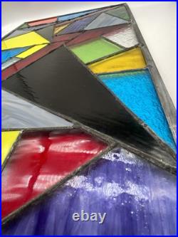 STUNNING STAINED GLASS PANEL Abstract Modern Geometric Frank Lloyd Wright Style