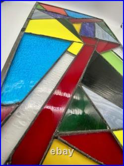 STUNNING STAINED GLASS PANEL Abstract Modern Geometric Frank Lloyd Wright Style
