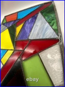 STUNNING STAINED GLASS PANEL Abstract Modern Geometric Frank Lloyd Wright Style
