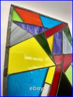 STUNNING STAINED GLASS PANEL Abstract Modern Geometric Frank Lloyd Wright Style