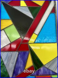 STUNNING STAINED GLASS PANEL Abstract Modern Geometric Frank Lloyd Wright Style