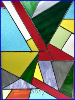 STUNNING STAINED GLASS PANEL Abstract Modern Geometric Frank Lloyd Wright Style