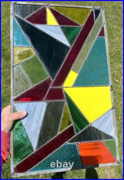 STUNNING STAINED GLASS PANEL Abstract Modern Geometric Frank Lloyd Wright Style