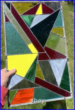 STUNNING STAINED GLASS PANEL Abstract Modern Geometric Frank Lloyd Wright Style