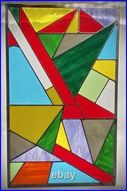 STUNNING STAINED GLASS PANEL Abstract Modern Geometric Frank Lloyd Wright Style