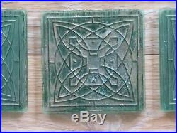 Set Of 8 Architectural Luxfer Glass Tiles Frank Lloyd Wright Flower Design Green
