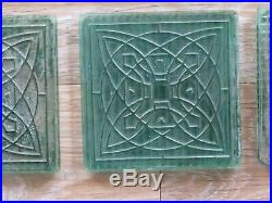 Set Of 8 Architectural Luxfer Glass Tiles Frank Lloyd Wright Flower Design Green