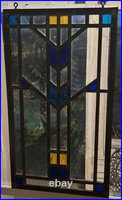 Small Frank Lloyd Wright Prairie style three Color Leaded Glass Window mission